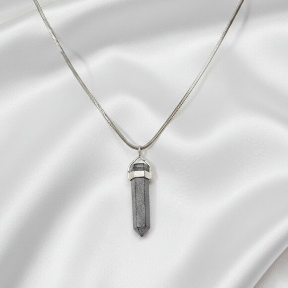 Source Unknown Jewelry - 90s Vintage Sterling Silver Snake Chain Black Cloud Onyx Pendant Necklace